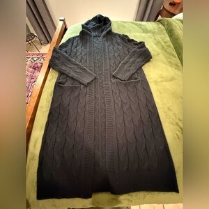 Women's Black Cable Knit Long Cardigan with Hood & pockets .. sz Large